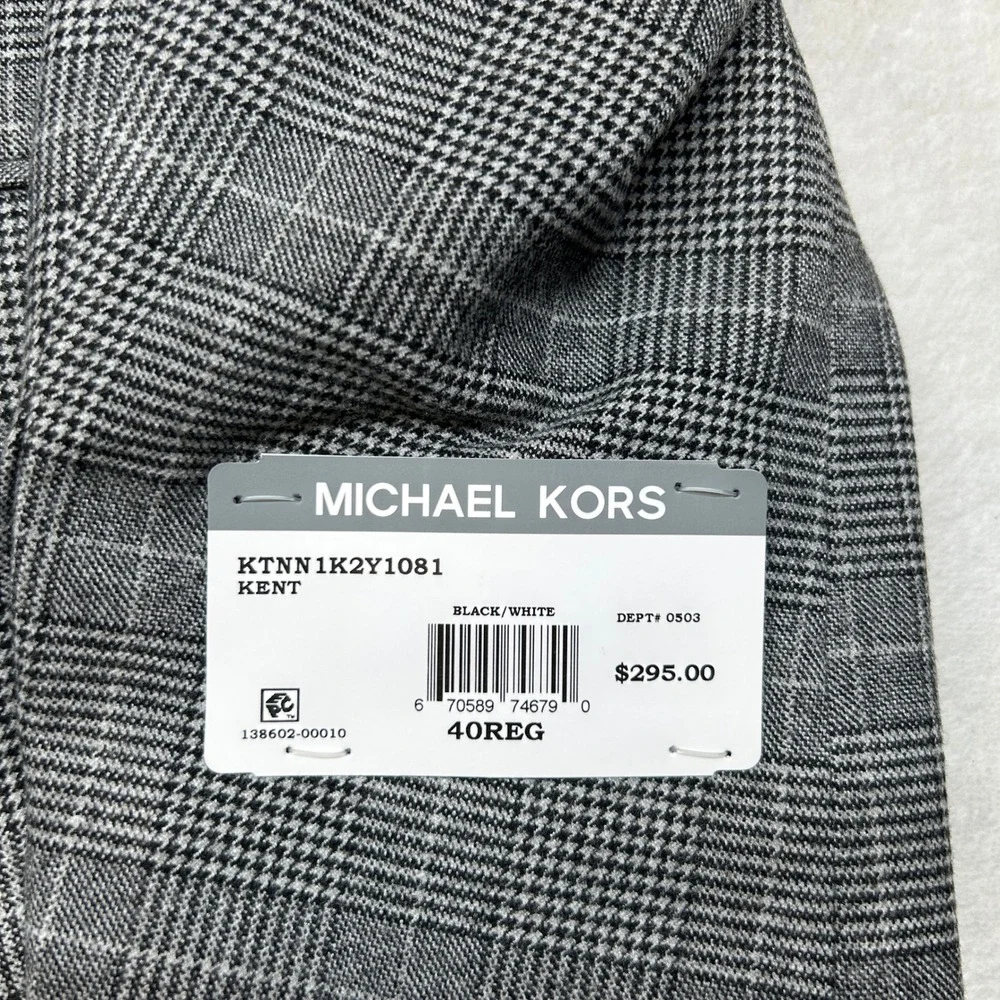 Michael Kors‎ Kent Sport Coat Mens 40R 40 Black White Plaid Stretch Classic $295